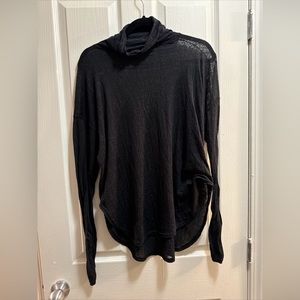 Free People Women’s Thin Cowl Neck Black Blue Pattern Lightweight Tunic Top Sz M